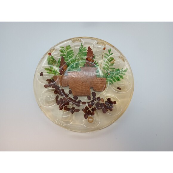 Vintage Lucite Deviled Egg Plate Coffee Beans Baskets Ferns MCM - Picture 2 of 4